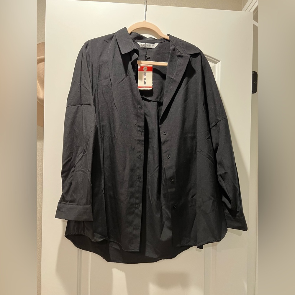 Black casual long sleeve loose fit button down